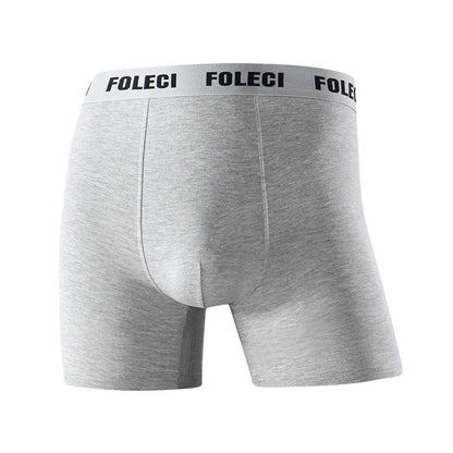 Men's pure cotton lengthened boxer briefs with anti-wear legs and high waist, available in five solid colours, sizes XL to 8XL.