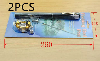Telescopic drum pen rod fishing gear set for ice fishing in various colors