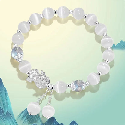 Natural black agate couple bracelets with 10mm wave-shaped beads in grey moonlight colour