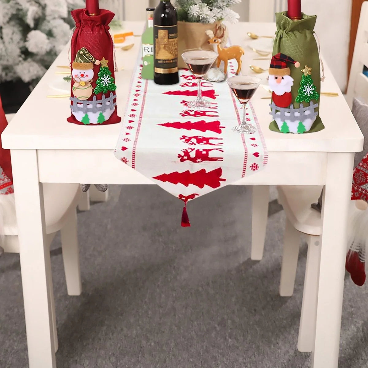 Christmas Elk Snowman Table Runner for festive holiday decor