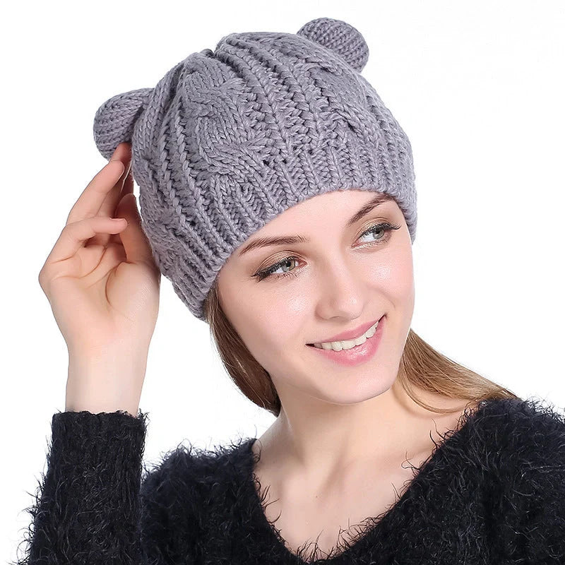 Cosy Cat Ear Knit Beanie in various colours for winter warmth and style