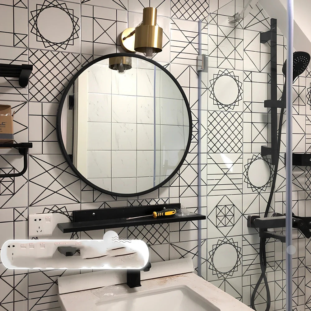 30cm round iron bathroom mirror in black, white, or gold finish for wall hanging, rust-resistant Northern European style