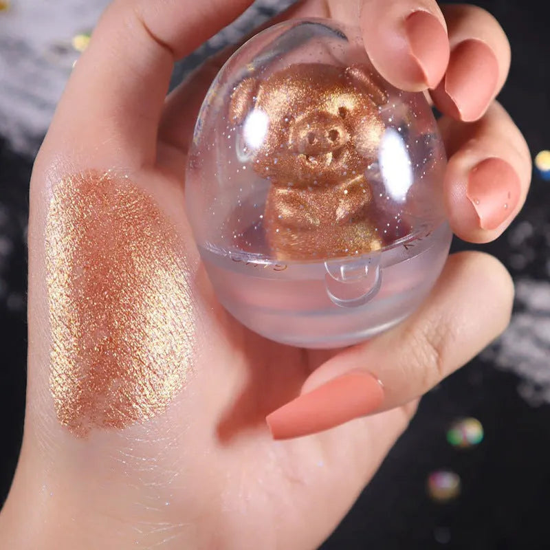 Cute animal-shaped holographic highlighter eyeshadow compact, 5.6g, 68 x 68 x 5mm, Chickens Dog Monkey Pig designs