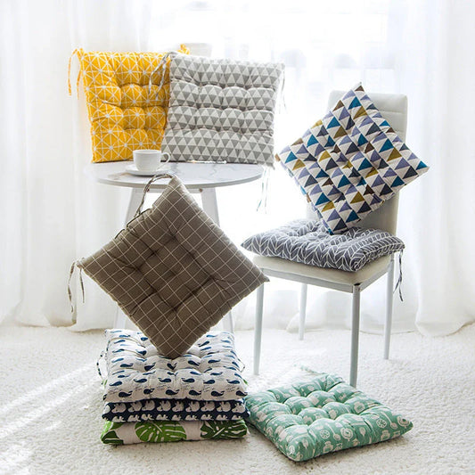 Soft and supportive linen-cotton chair cushion with various color and pattern options