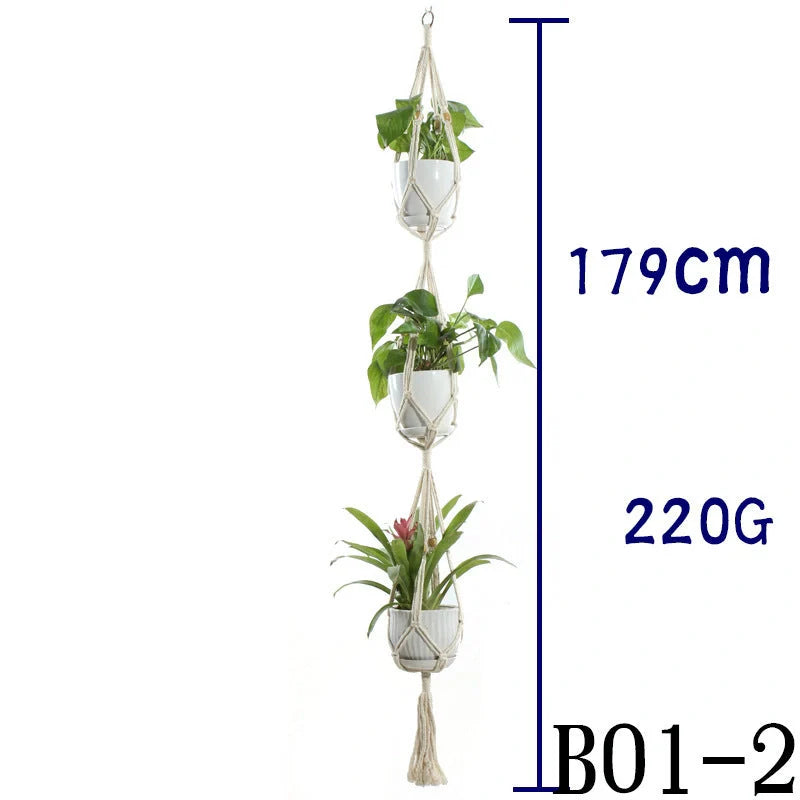 Handmade beige cotton rope indoor plant hanger basket for stylish home decor