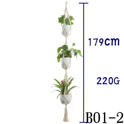 Handmade beige cotton rope indoor plant hanger basket for stylish home decor