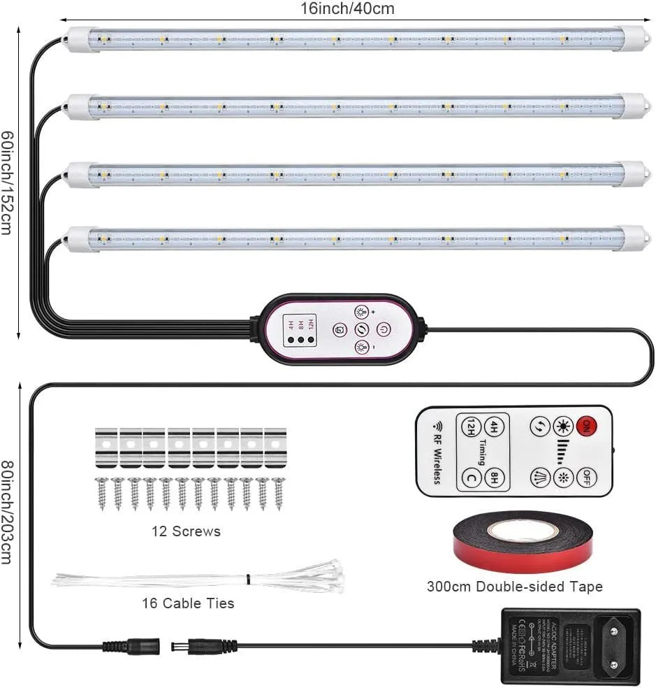 410mm long silver aluminum LED grow light with remote control for indoor plants.
