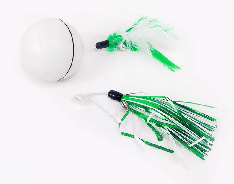 Transparent ABS green electric cat toy ball with laser light, 6.7-7cm diameter, USB rechargeable