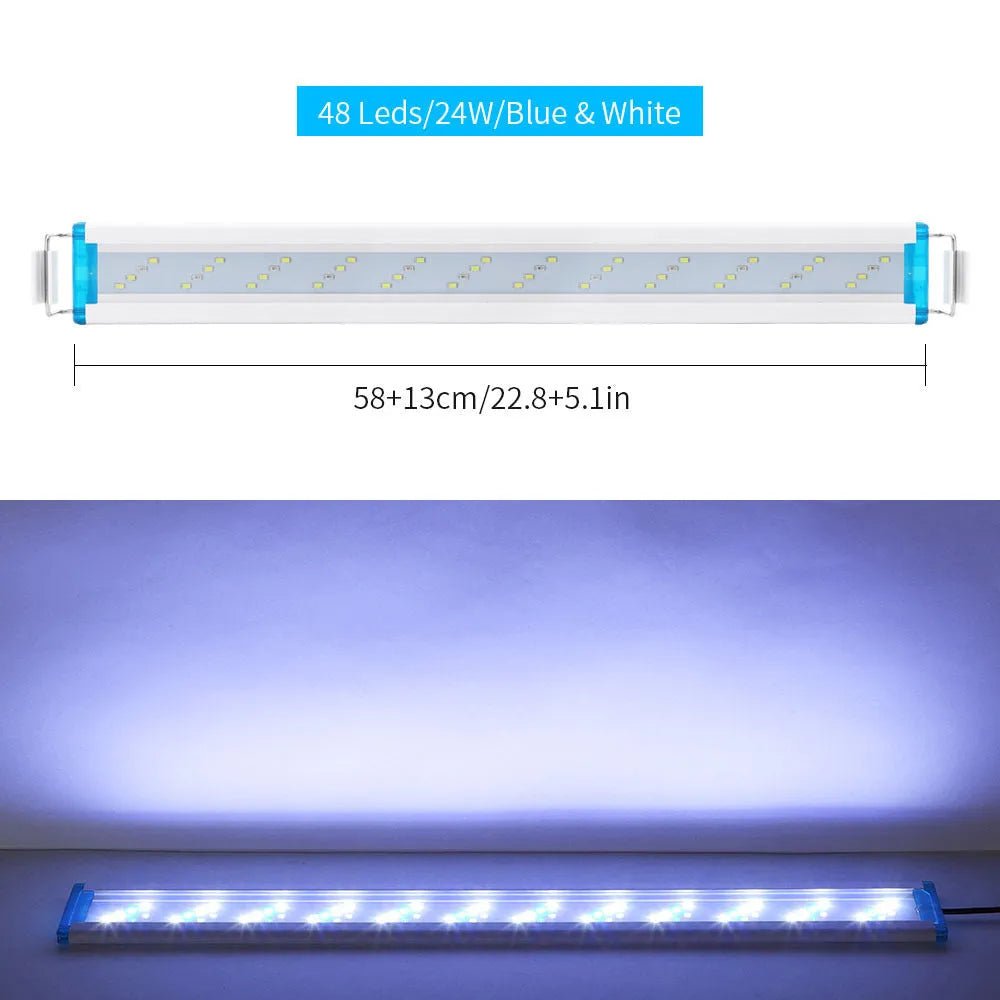 Ultra-thin PVC aquarium LED light fixture in blue and white lighting modes