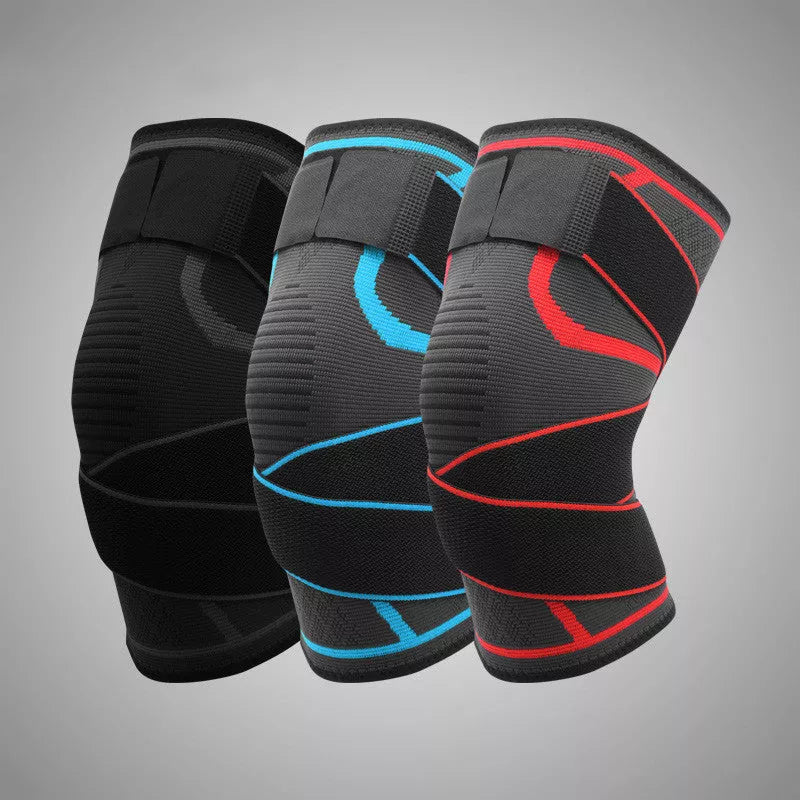 COOLFit outdoor sports compression knee pads in black grey, grey red, and grey blue