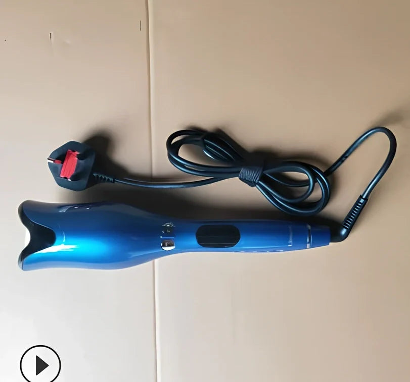 Blue automatic ceramic rotating curling iron with digital display and 2.5 cm barrel for anti-scald curls in 15 seconds