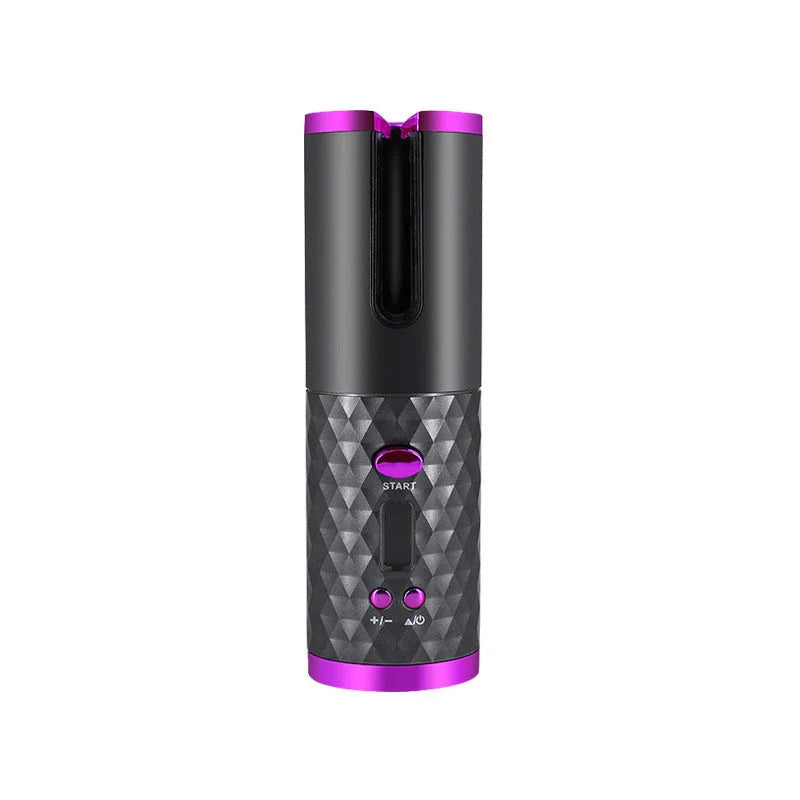 Cordless automatic hair curler with ceramic barrel, multi-directional curl capabilities, and rechargeable battery for salon-quality curls anytime, anywhere.