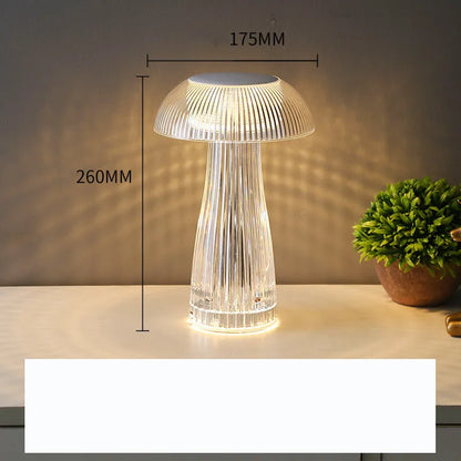 White jellyfish crystal table lamp with colour-changing lights on acrylic base