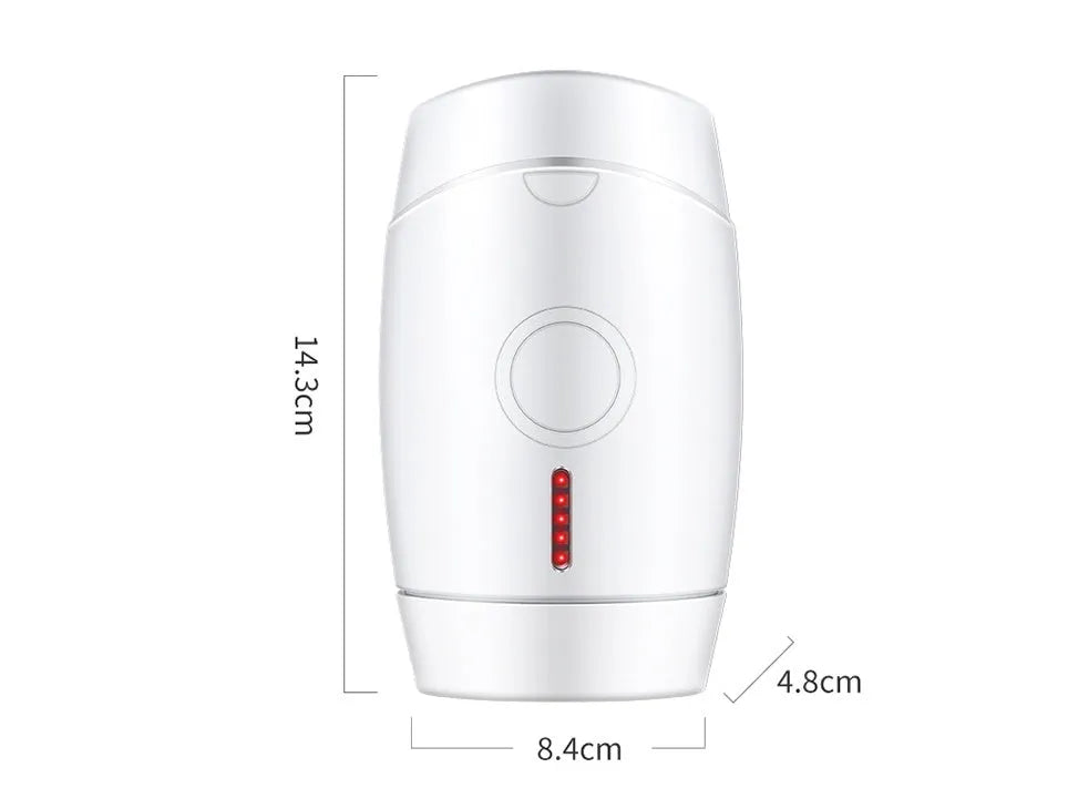 White home laser hair removal device with display, shown next to its power adapter.