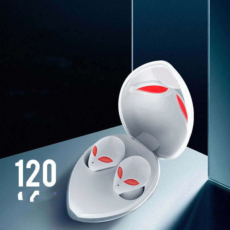 Creative Outer Starman T8 alien-design wireless Bluetooth earbuds and charging case in black.