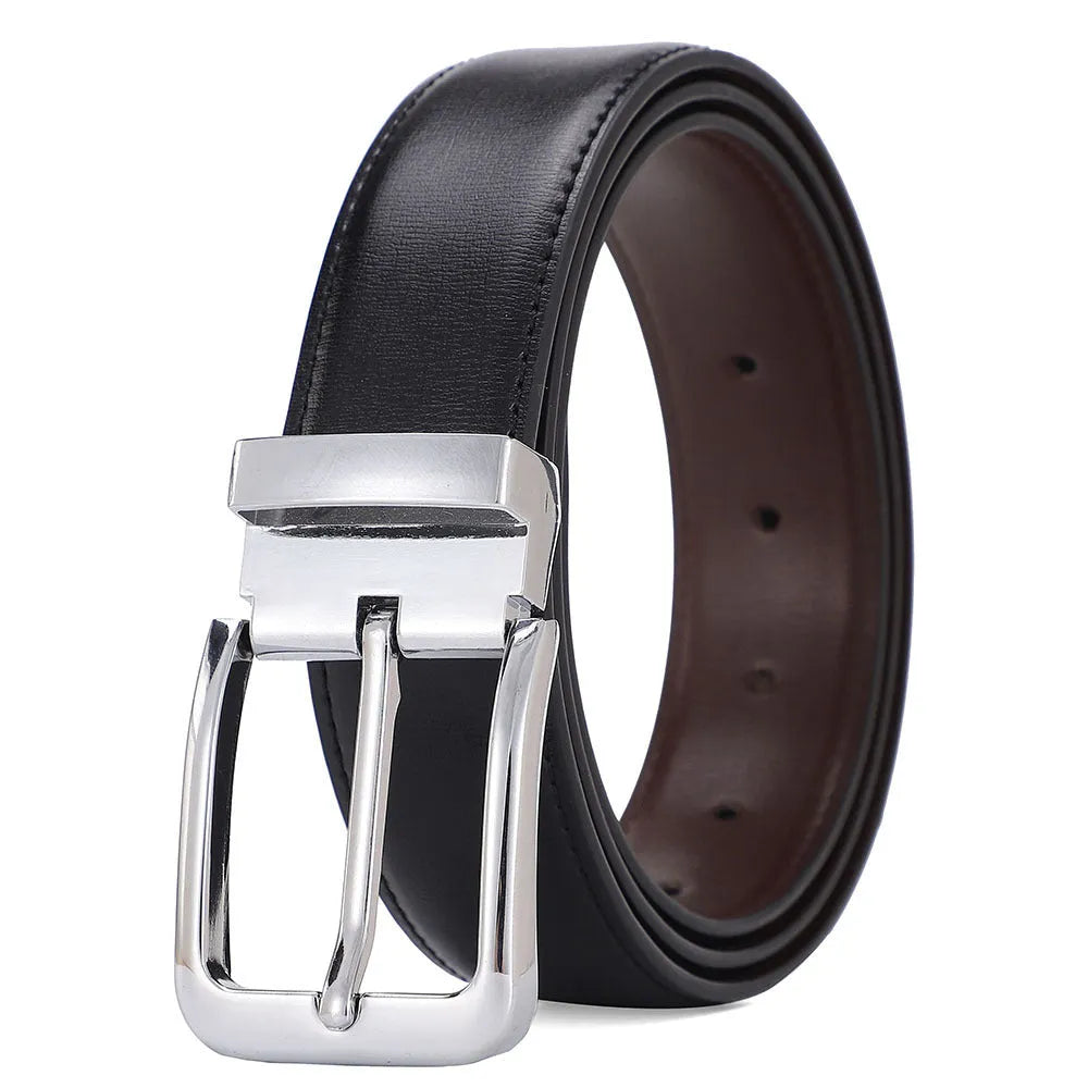 Men's genuine leather belt with an alloy pin buckle showing an embossed water drop pattern.