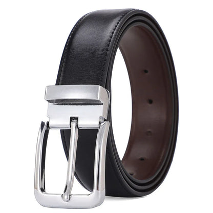 Men's genuine leather belt with an alloy pin buckle showing an embossed water drop pattern.