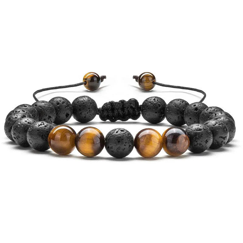 Tiger eye couple bracelets with matte black agate beads in geometric design