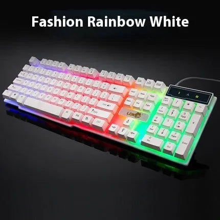 White and black glowing USB cable for gaming keyboards with RGB lighting effects