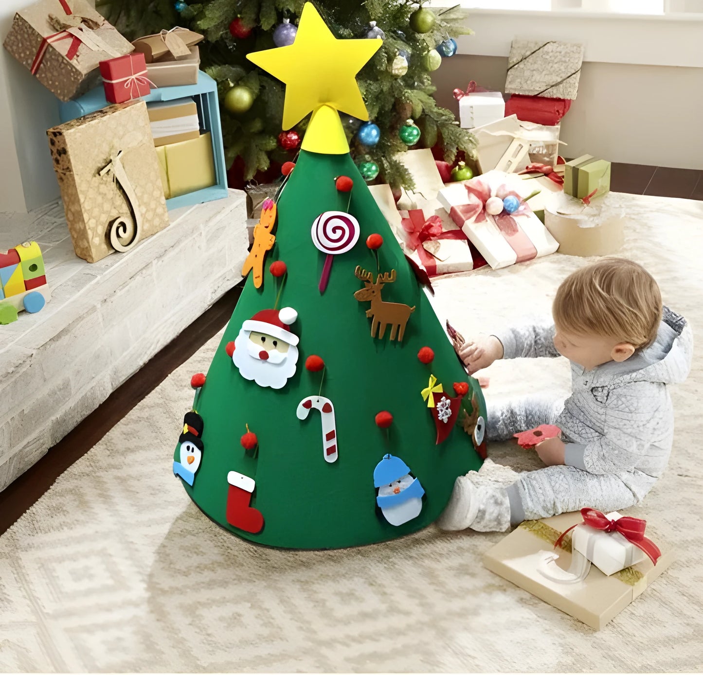 Felt Christmas tree DIY craft ornament measuring 50x60cm with three-dimensional cone design for child assembly