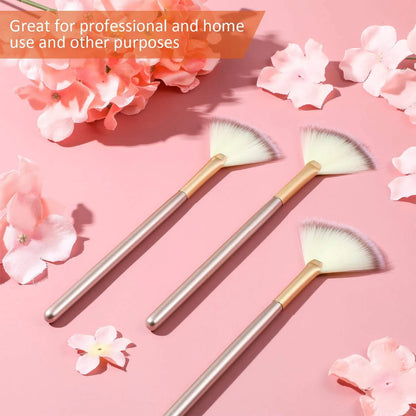 10 professional facial fan brushes with champagne finish and acrylic handles for makeup and facial treatments
