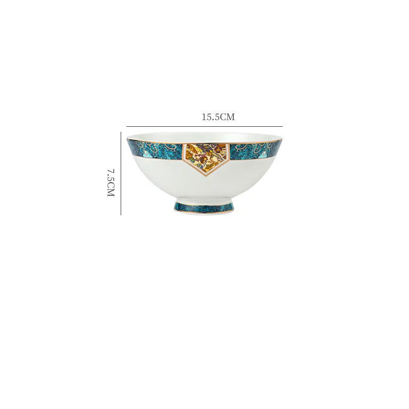 Round porcelain dinner plate with Nordic plant and flower design, flat disk shape, glaze colour finish