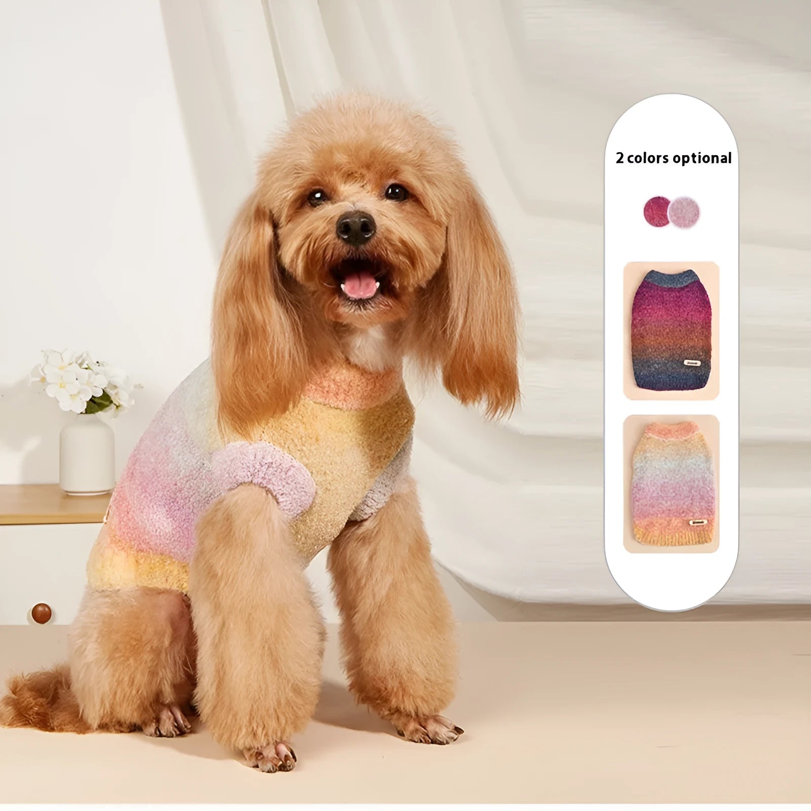 Rainbow circle pattern dopamine style pet sweater for dogs and cats in wool acrylic blend