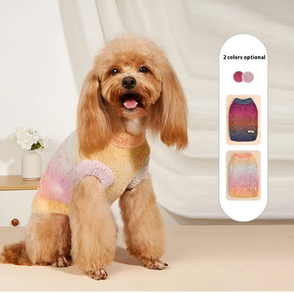 Rainbow circle pattern dopamine style pet sweater for dogs and cats in wool acrylic blend