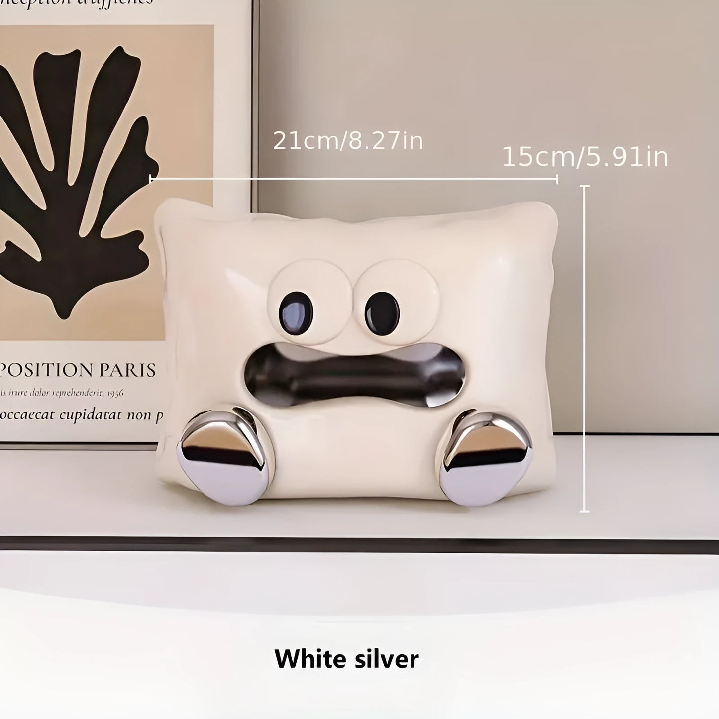 White ceramic tissue box holder with polished finish for living room storage