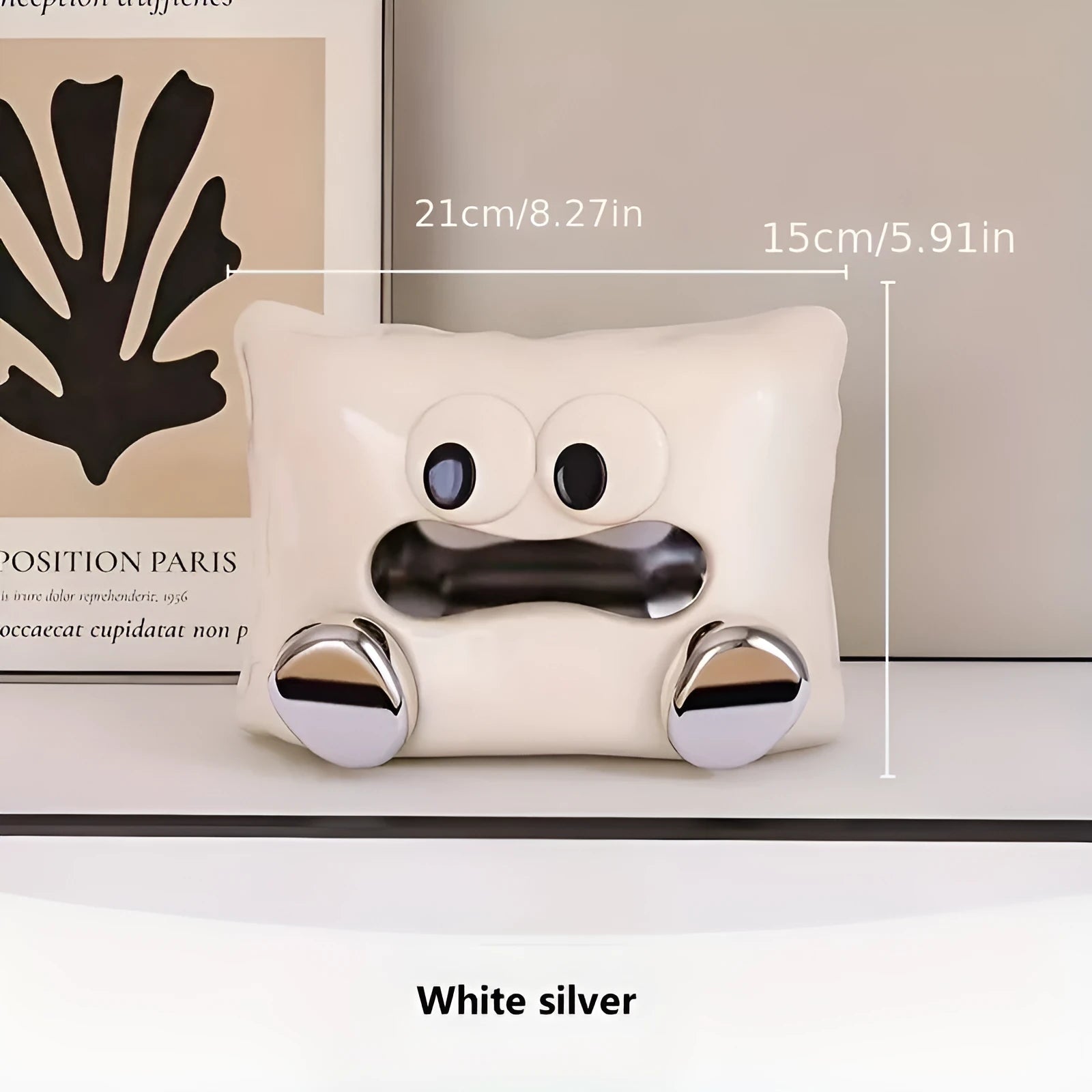 White ceramic tissue box holder with polished finish for living room storage
