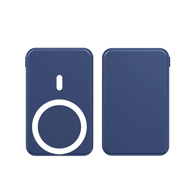 Ultra-thin black magnetic wireless power bank with 10000mAh capacity next to an iPhone.