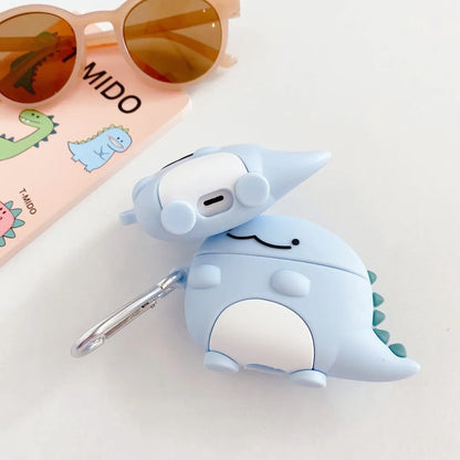 Blue silicone case with baby dragon design for Apple AirPods 1, 2, and 3 models.