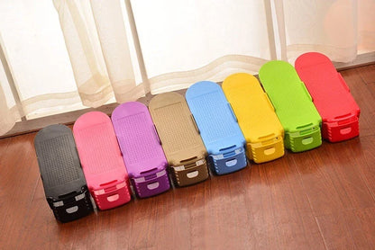 Adjustable dual-tier shoe organizer rack made of durable polypropylene material