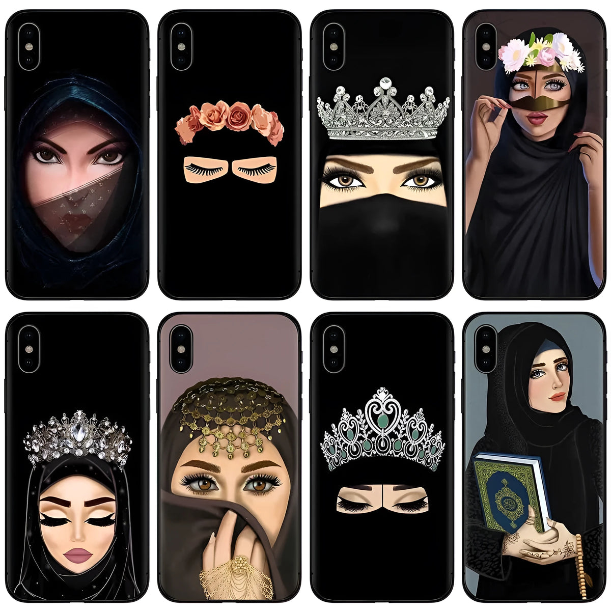 Islamic hijab veil girl design TPU phone case with rhinestone floral letter pattern
