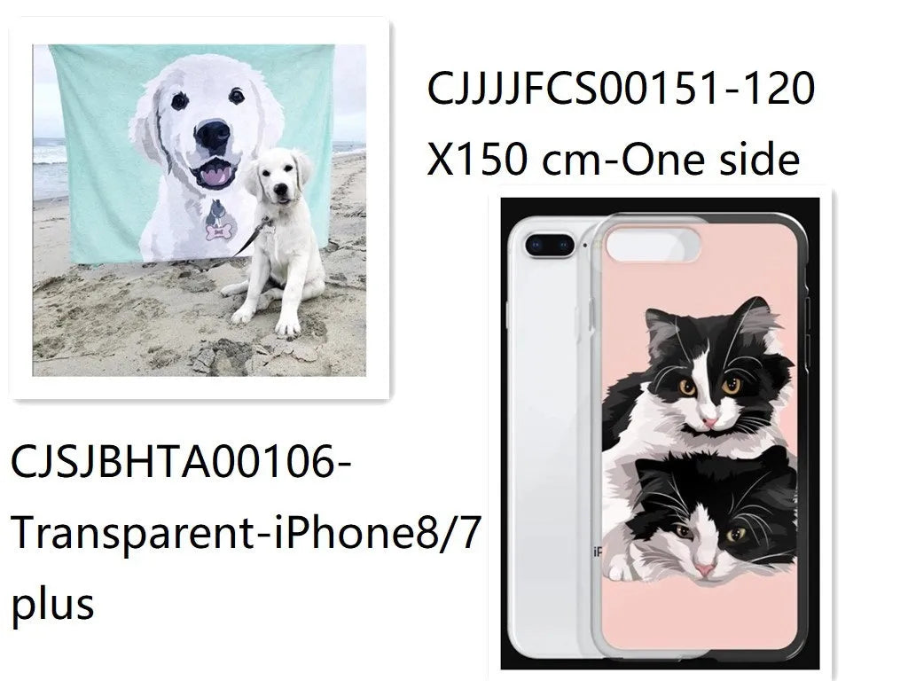 Custom flannel photo blanket and matching transparent phone case with personalised design.