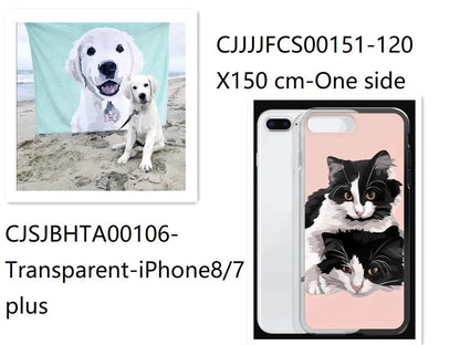Custom flannel photo blanket and matching transparent phone case with personalised design.