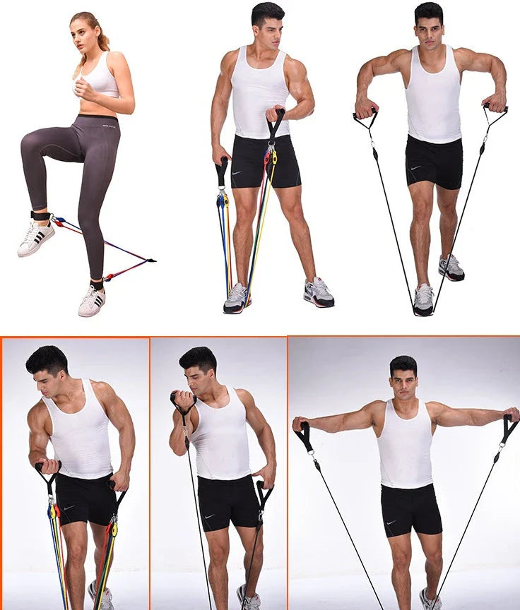 Adjustable resistance bands for full-body toning and strength training at home, featuring various resistance levels and soft foam handles