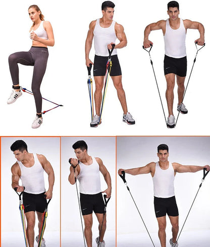 Adjustable resistance bands for full-body toning and strength training at home, featuring various resistance levels and soft foam handles