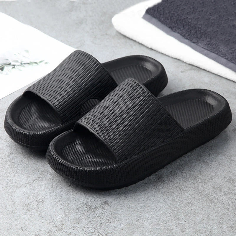 Cozy slip-on slippers in various colors for men and women, featuring soft fabric upper and non-slip EVA soles