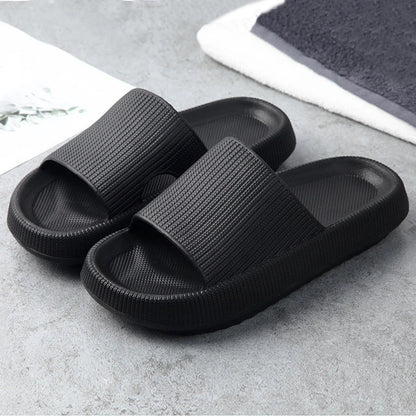 Cozy slip-on slippers in various colors for men and women, featuring soft fabric upper and non-slip EVA soles