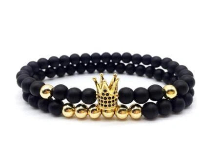 Elegant matte black copper bead bracelet with sparkling zircon inlays