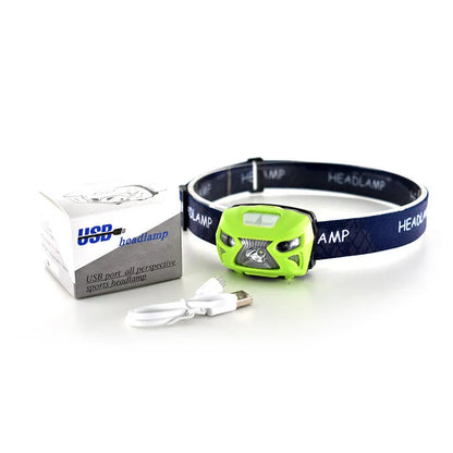 Black waterproof LED head-mounted sensor headlight with adjustable webbing headband