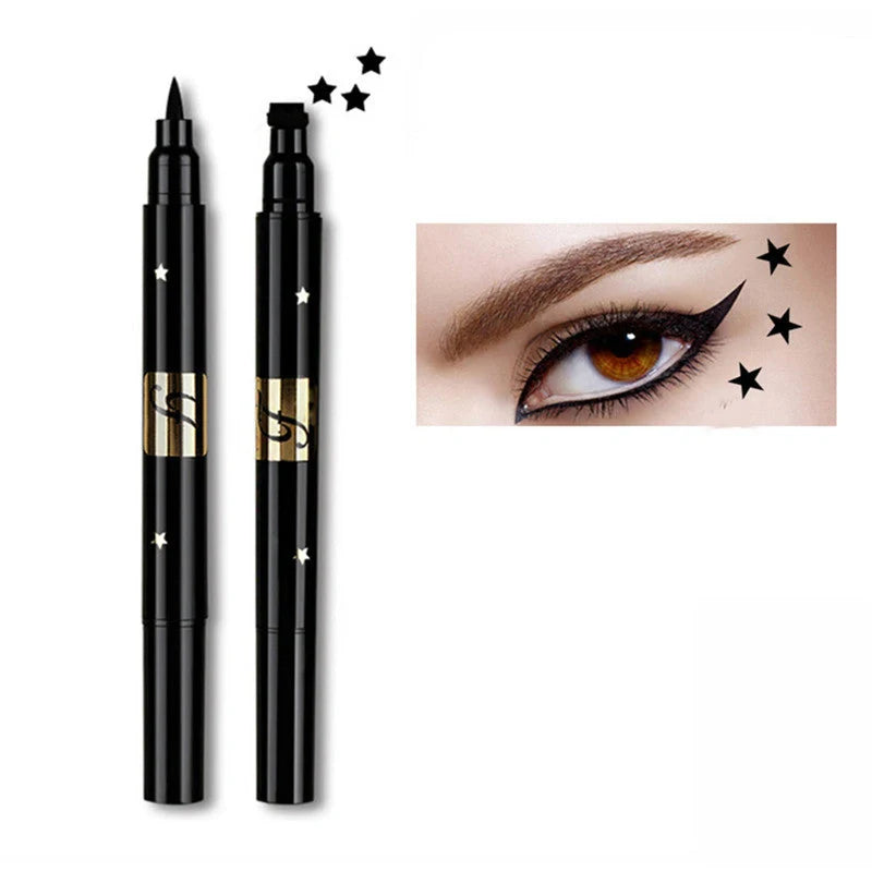 Double-headed seal eyeliner with unique five-pointed star, heart, and moon designs for precise makeup application