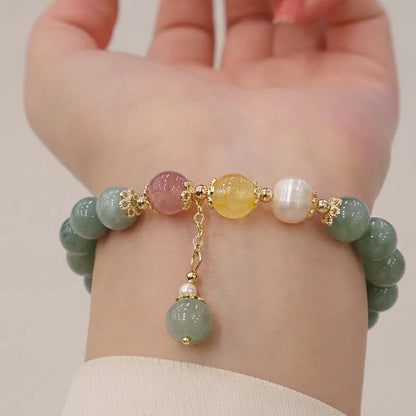 Hanfu style women's Myanmar jade bracelet with geometric design and pearl decorative elements