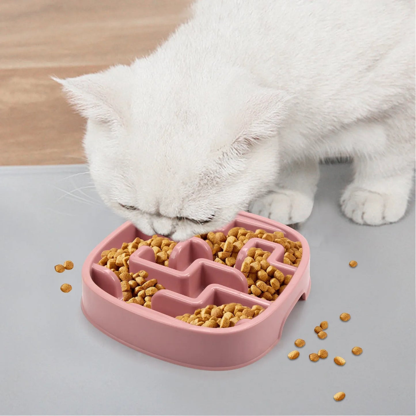 Square maze pattern slow feeder bowl for dogs and cats with anti-slip base in macaron colour.