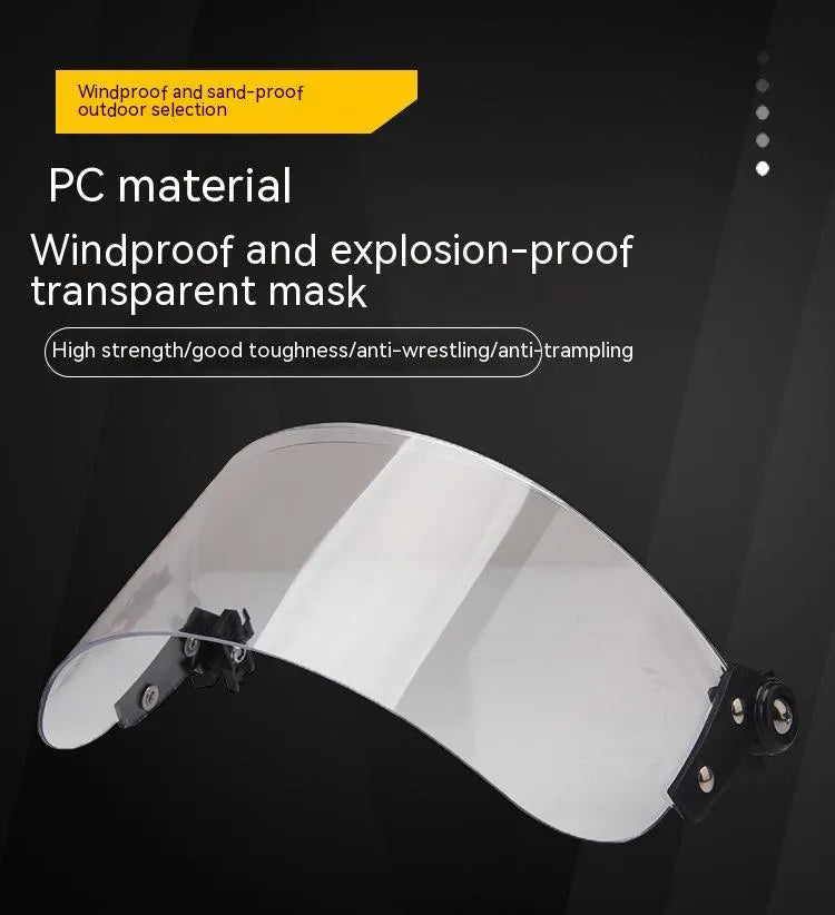 Transparent helmet face mask with clear PC lens for guide rail attachment