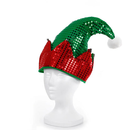 Red and green Christmas party hat made from non-woven fabric measuring 29.5cm by 29cm