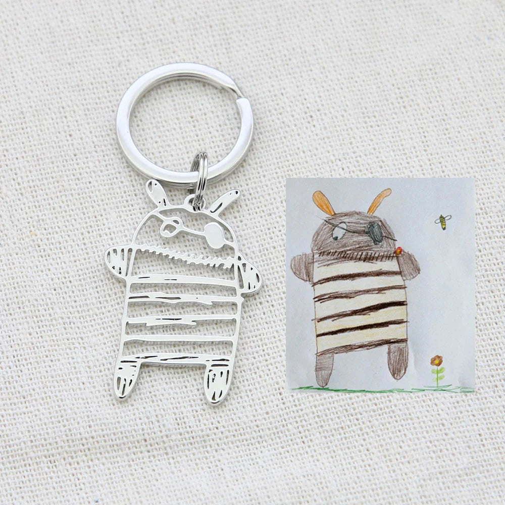 Custom children's artwork necklace with stainless steel chain and titanium steel pendant