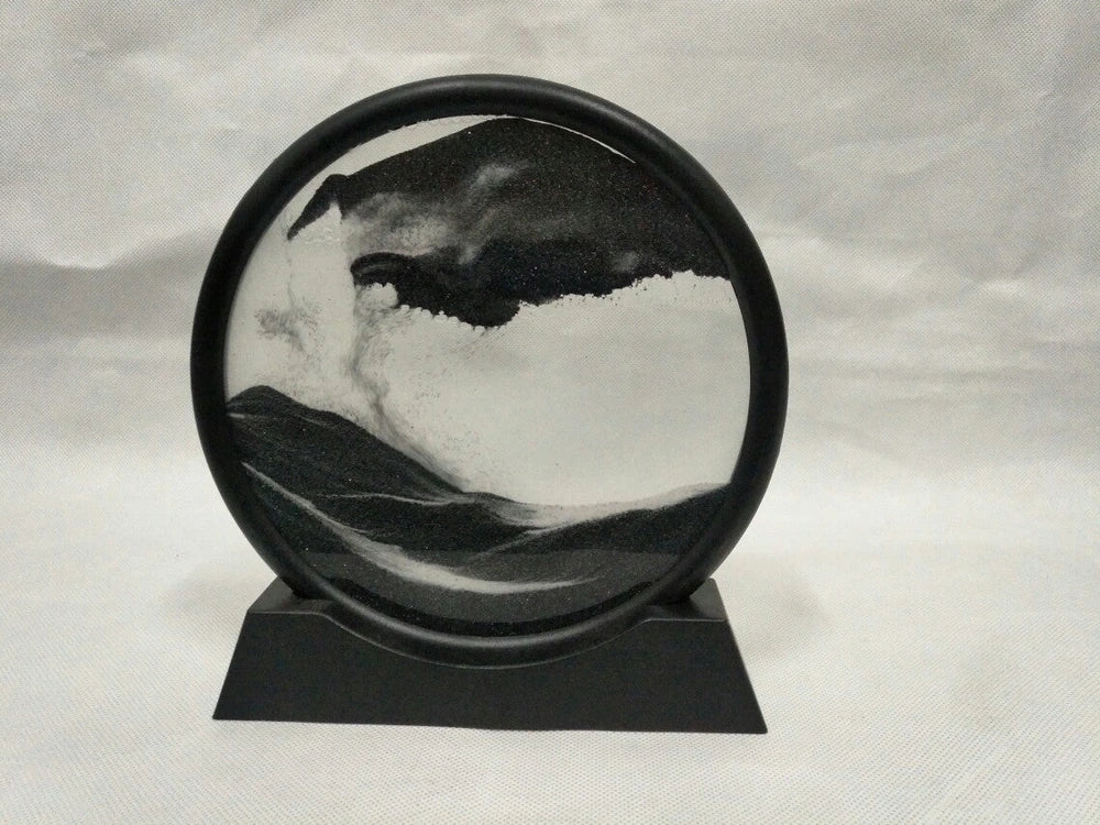 Glass quicksand painting with dynamic sand patterns in New Chinese abstract style, polished surface