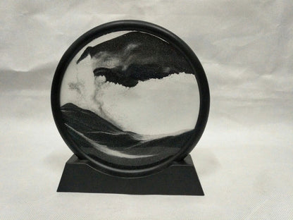 Glass quicksand painting with dynamic sand patterns in New Chinese abstract style, polished surface